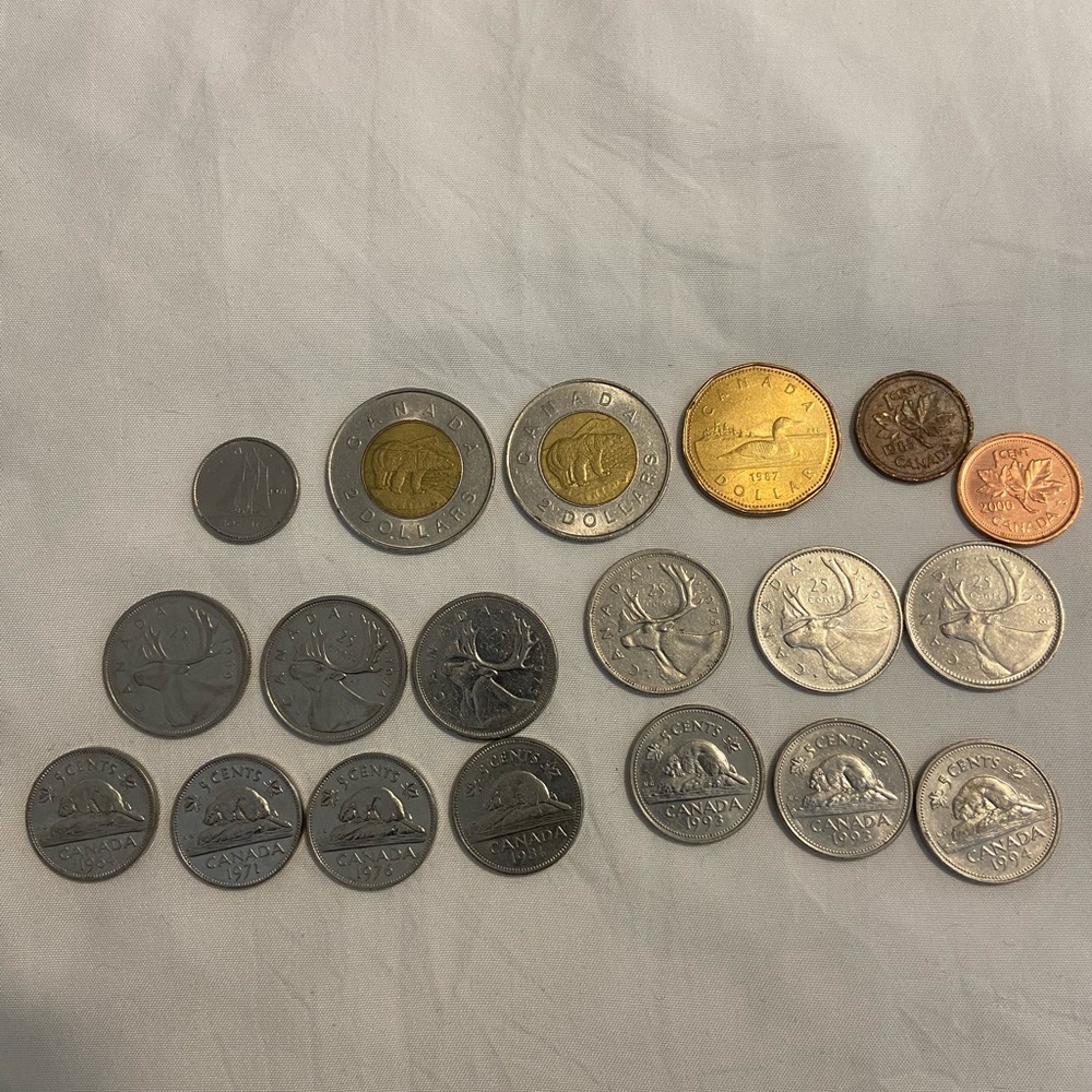 Lot of 18 Canada Silver Dollar Coins 1964 2000 Nickels Dines Quarters